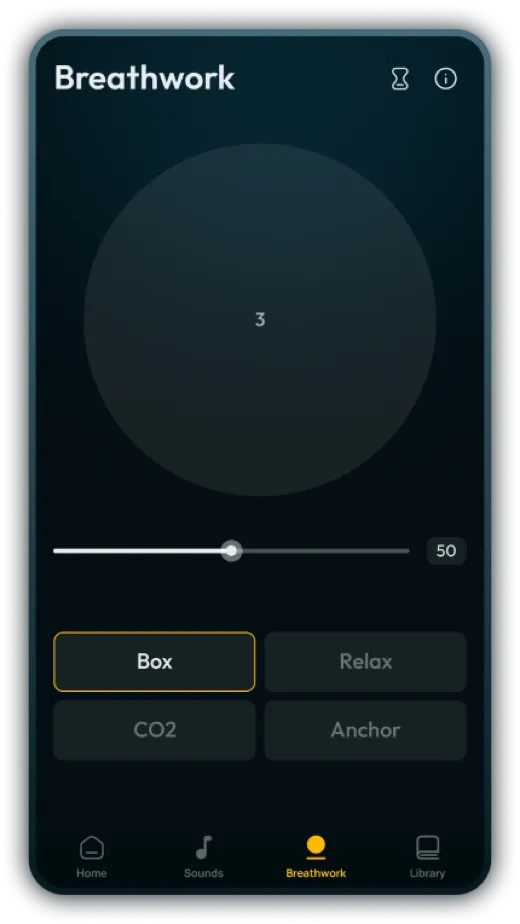 The guided breathwork screen showing a breathing pattern in progress.