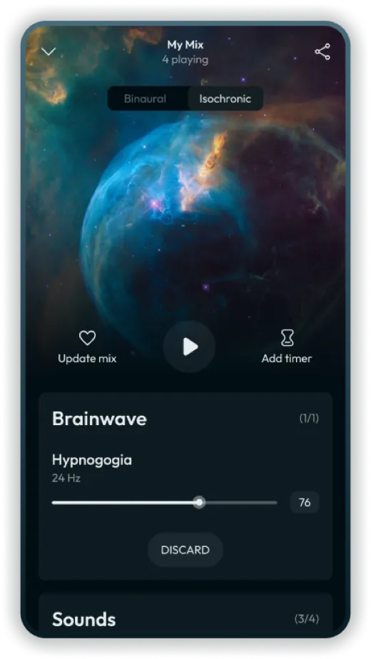 The isochronic tone screen, which works without headphones.
